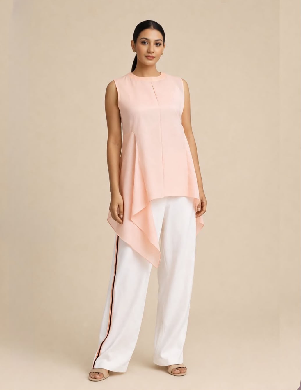 Silk Organza Peach Top with Crepe Pant