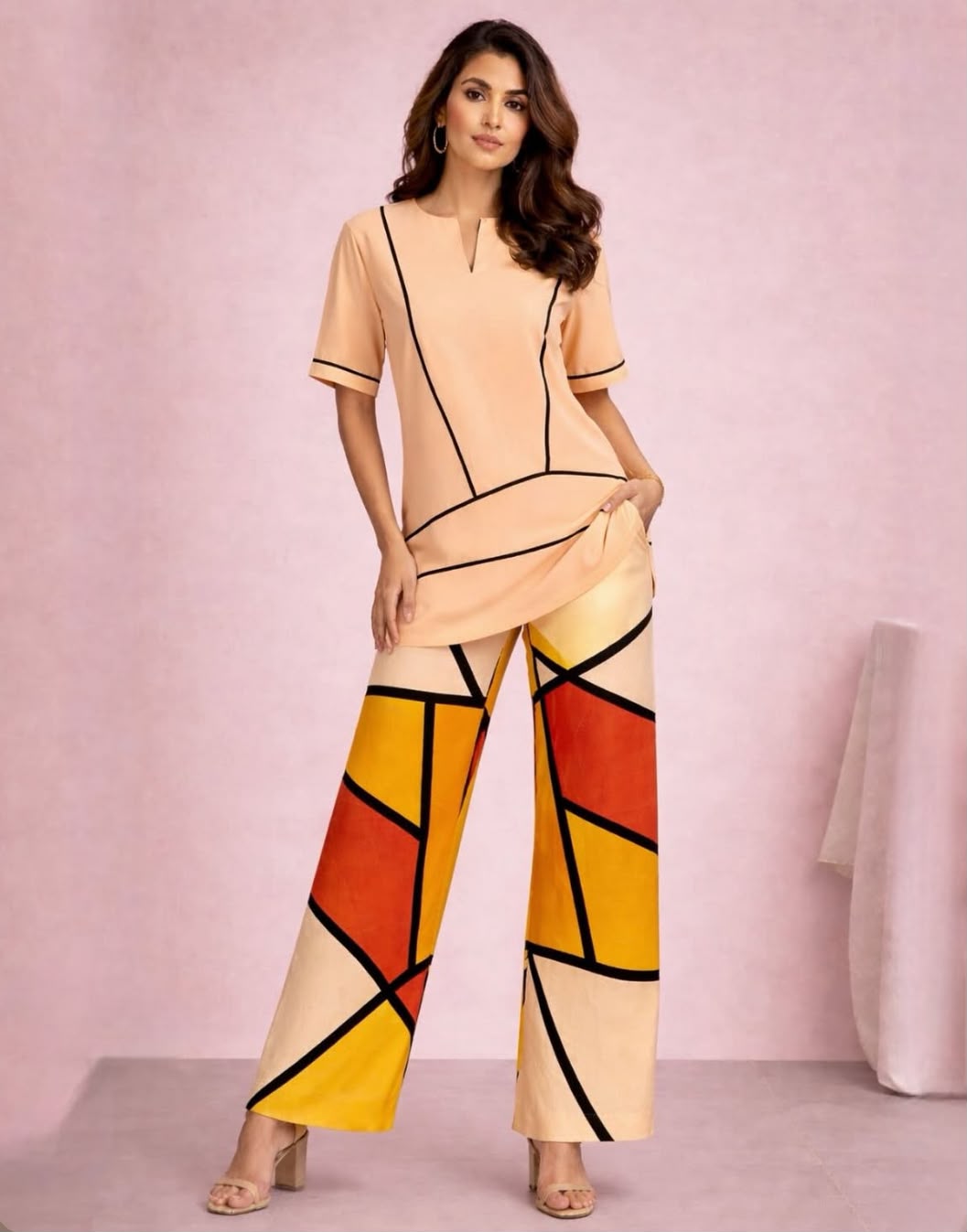 Mango Silk Organza Top & Abstract Print Modal Satin Pant Se