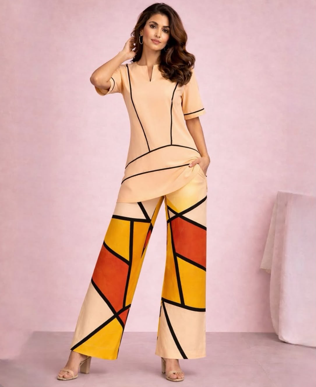 Mango Silk Organza Top & Abstract Print Modal Satin Pant Se