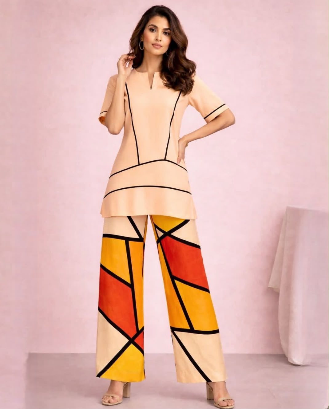 Mango Silk Organza Top & Abstract Print Modal Satin Pant Se