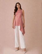 English Rose Silk Organza Top & White Thick Crepe Pant Set