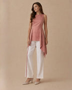 English Rose Silk Organza Top & White Thick Crepe Pant Set
