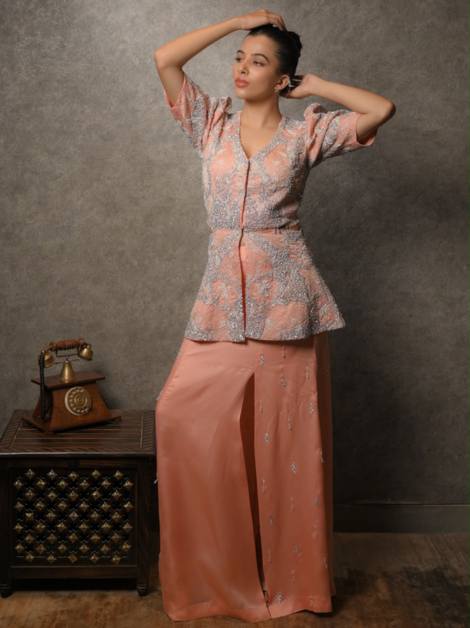 Peach peplum set
