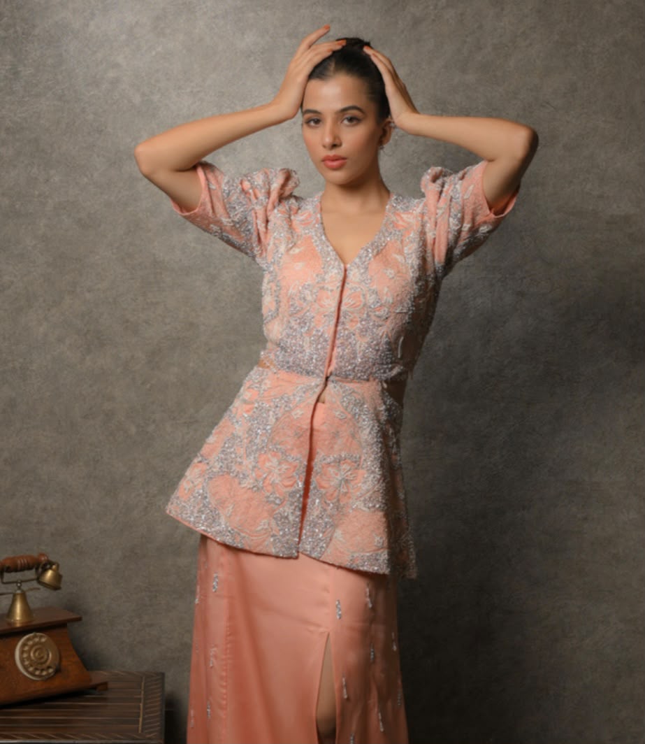 Peach peplum set