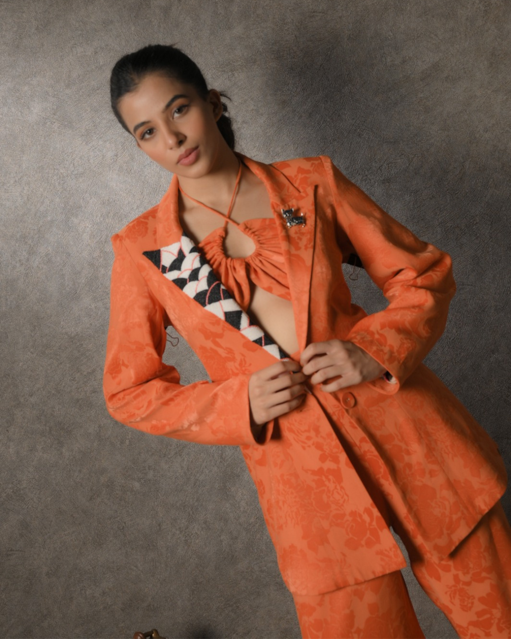 Orange Jacquard Set