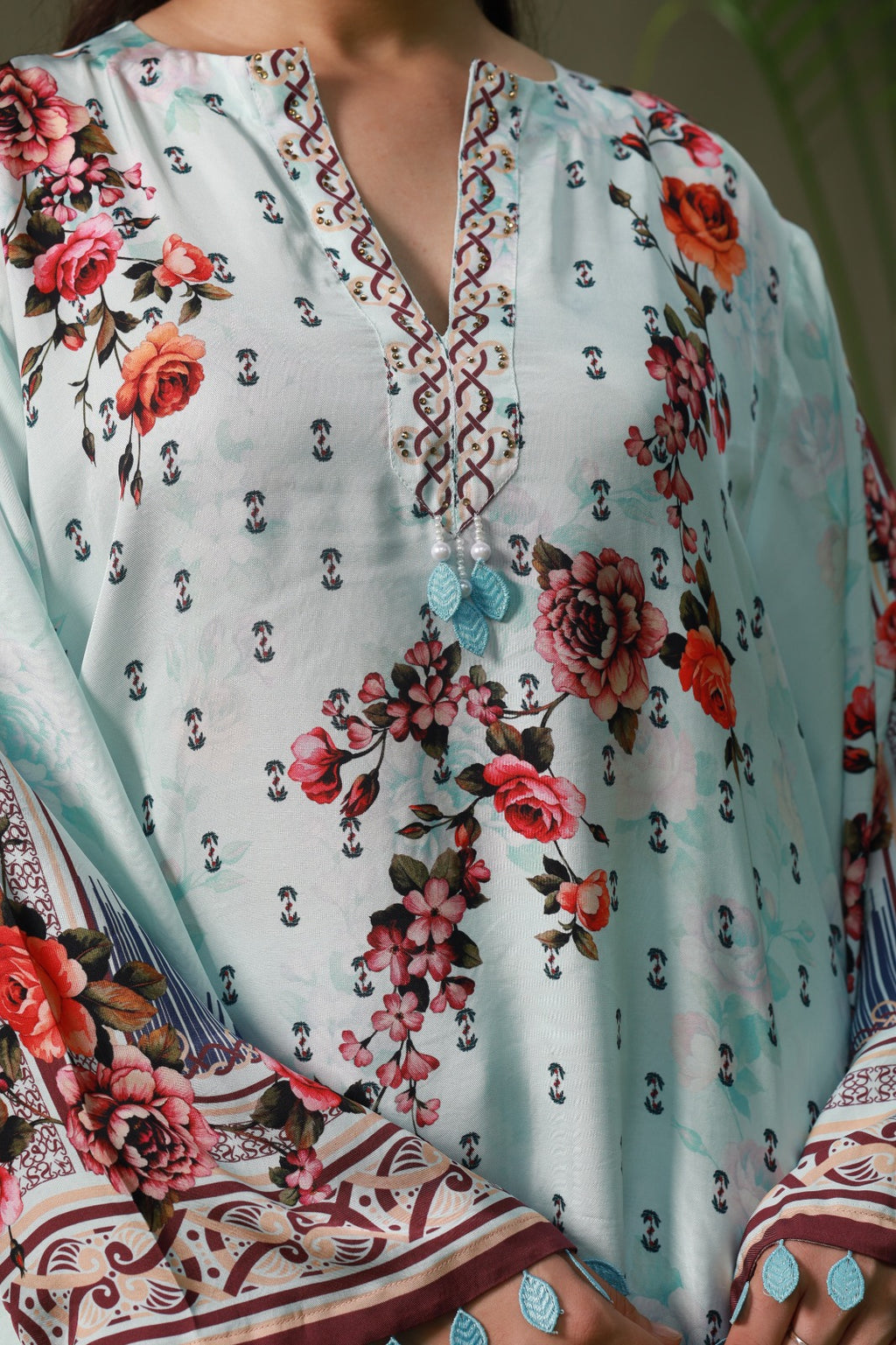 Powder Blue Swarovski Embellished Tunic Co-ord Set