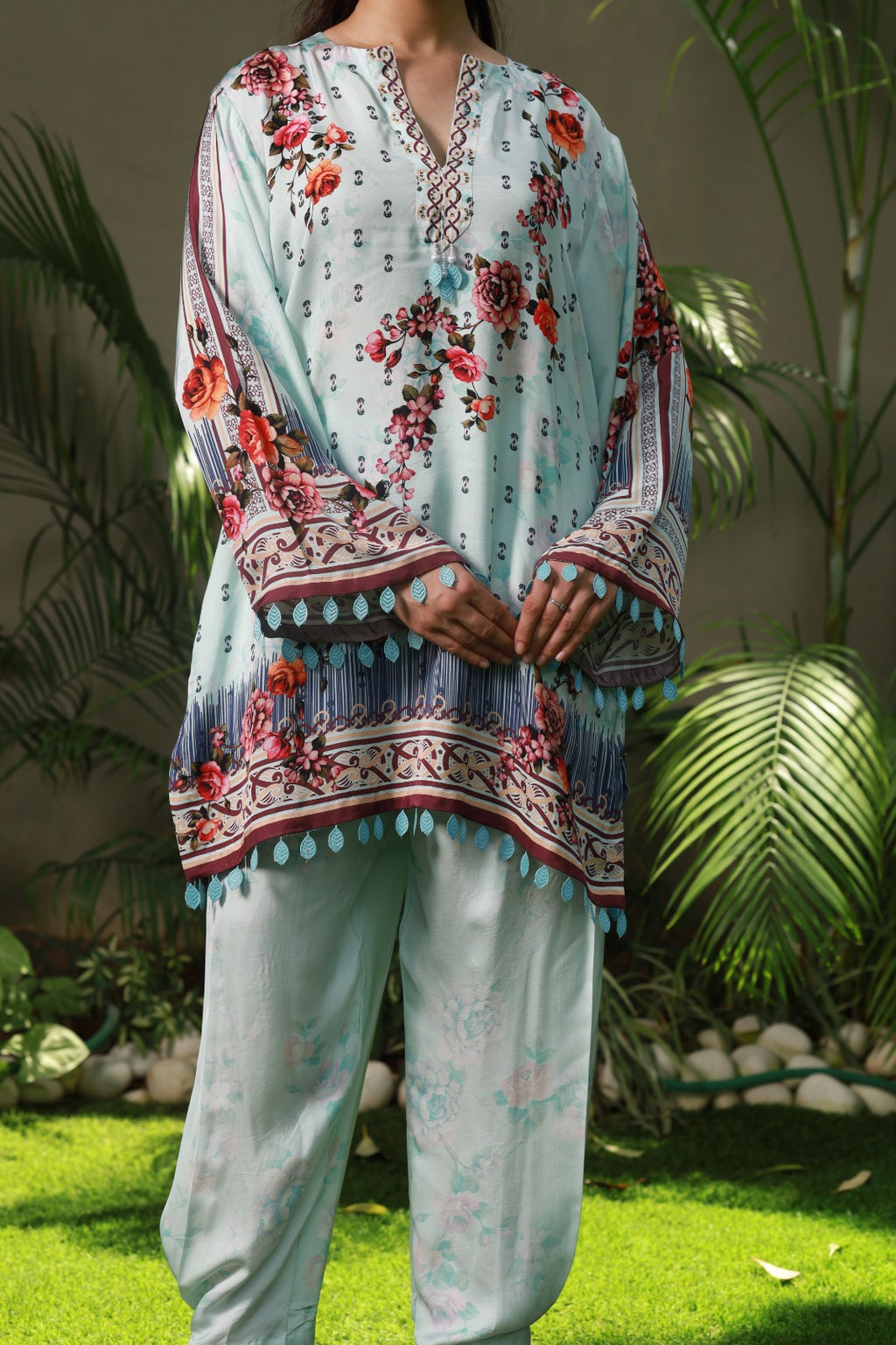 Powder Blue Swarovski Embellished Tunic Co-ord Set
