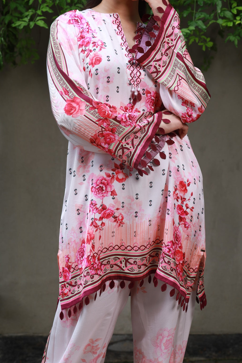 Powder Pink Swarovski Embellished Tunic Co-ord Set