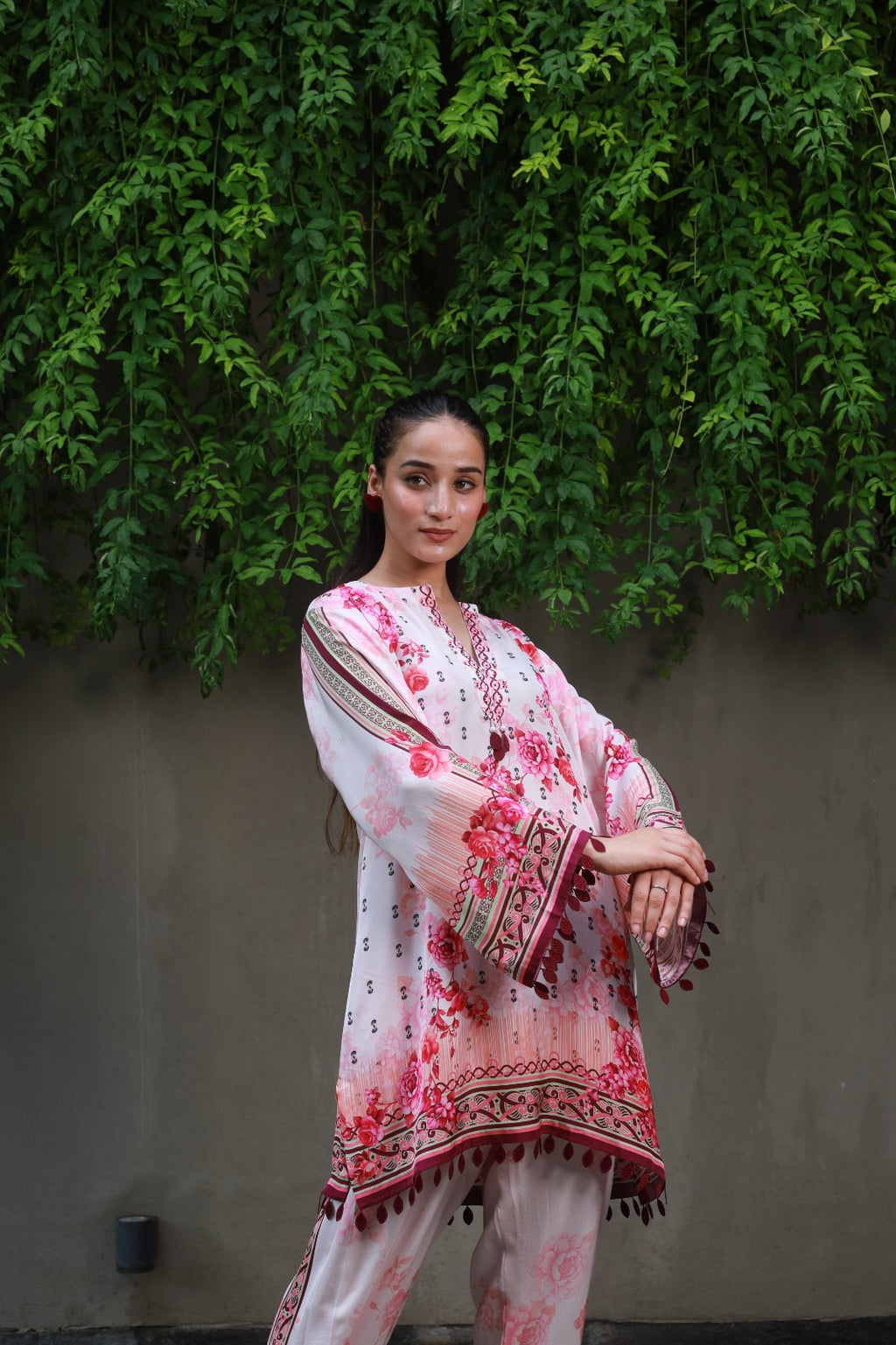 Powder Pink Swarovski Embellished Tunic Co-ord Set