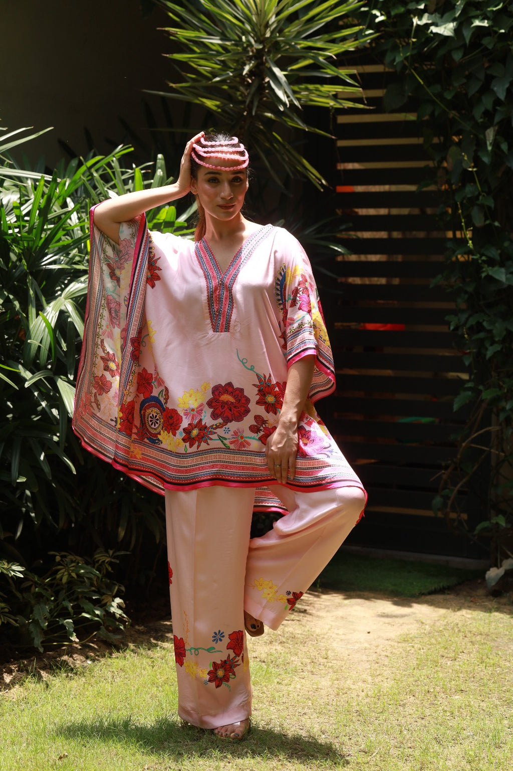 Pink Swarovski Embellished Kaftan Co-ord Set