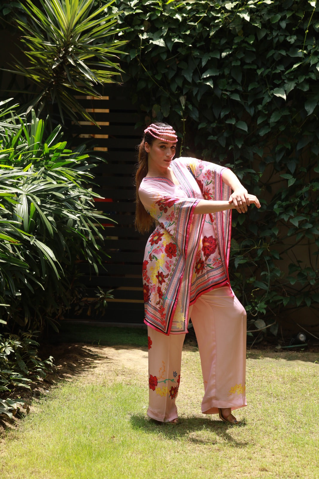 Pink Swarovski Embellished Kaftan Co-ord Set