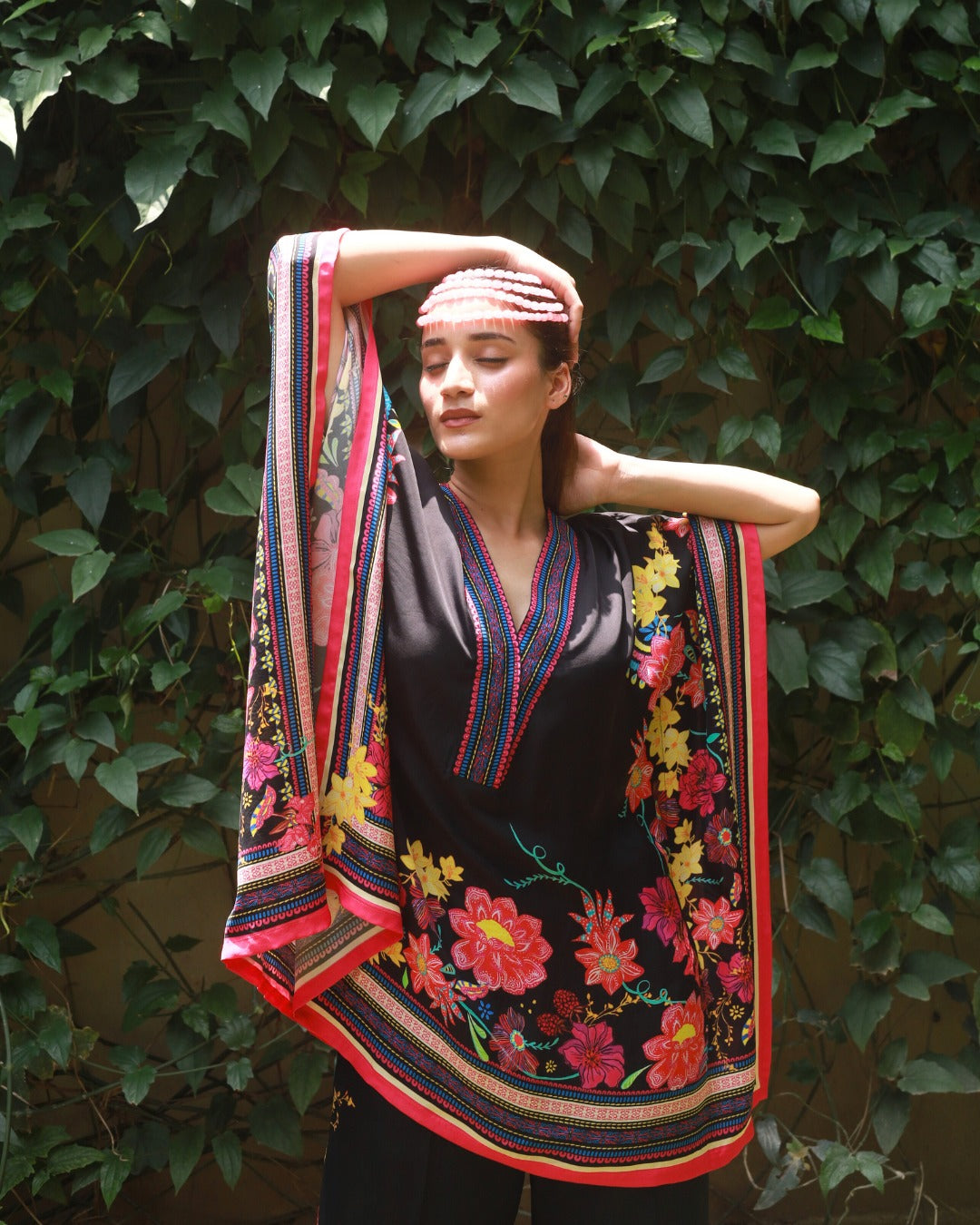 Midnight Bloom Black Swarovski Embellished Kaftan Co-ord Set