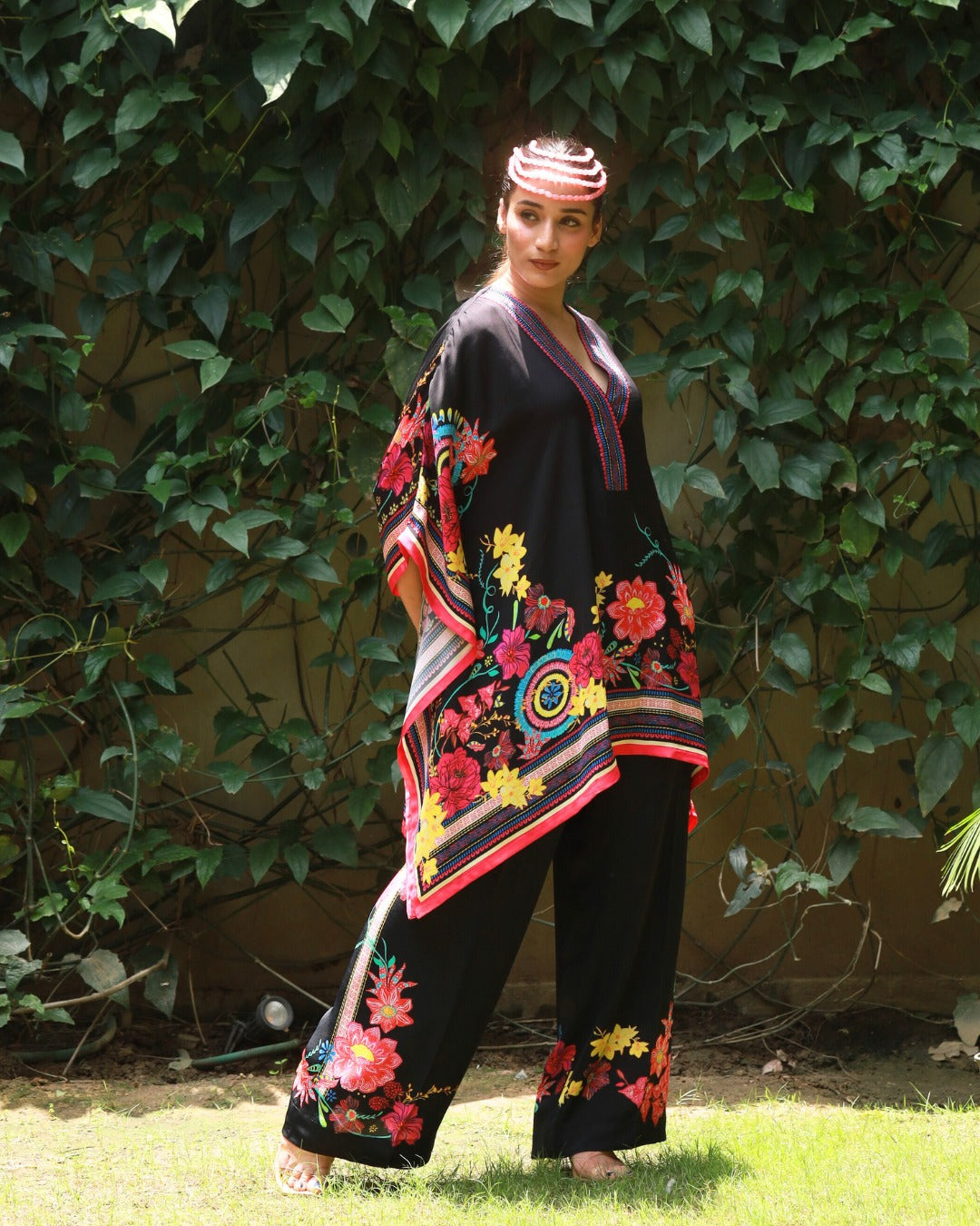 Midnight Bloom Black Swarovski Embellished Kaftan Co-ord Set