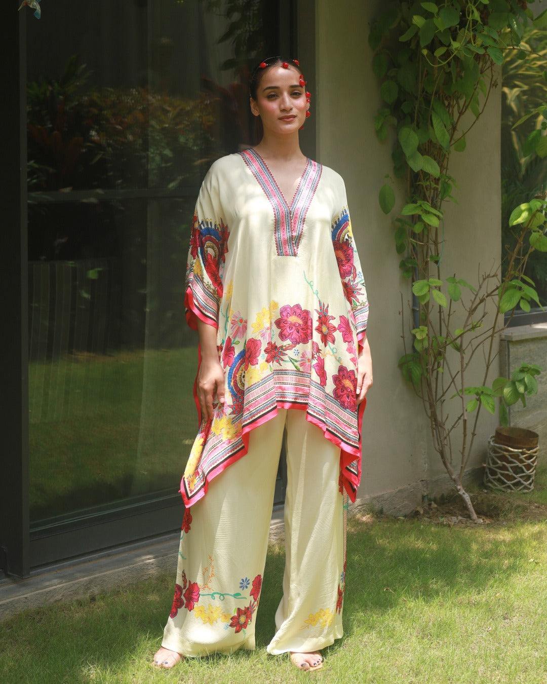 Vanilla Beige Swarovski Embellished Kaftan Co-ord Set