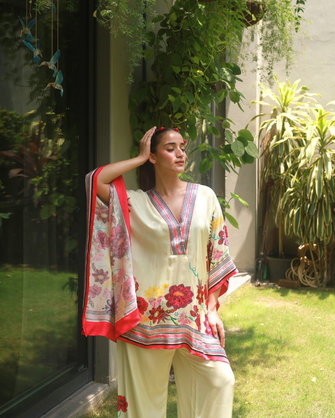 Vanilla Beige Swarovski Embellished Kaftan Co-ord Set